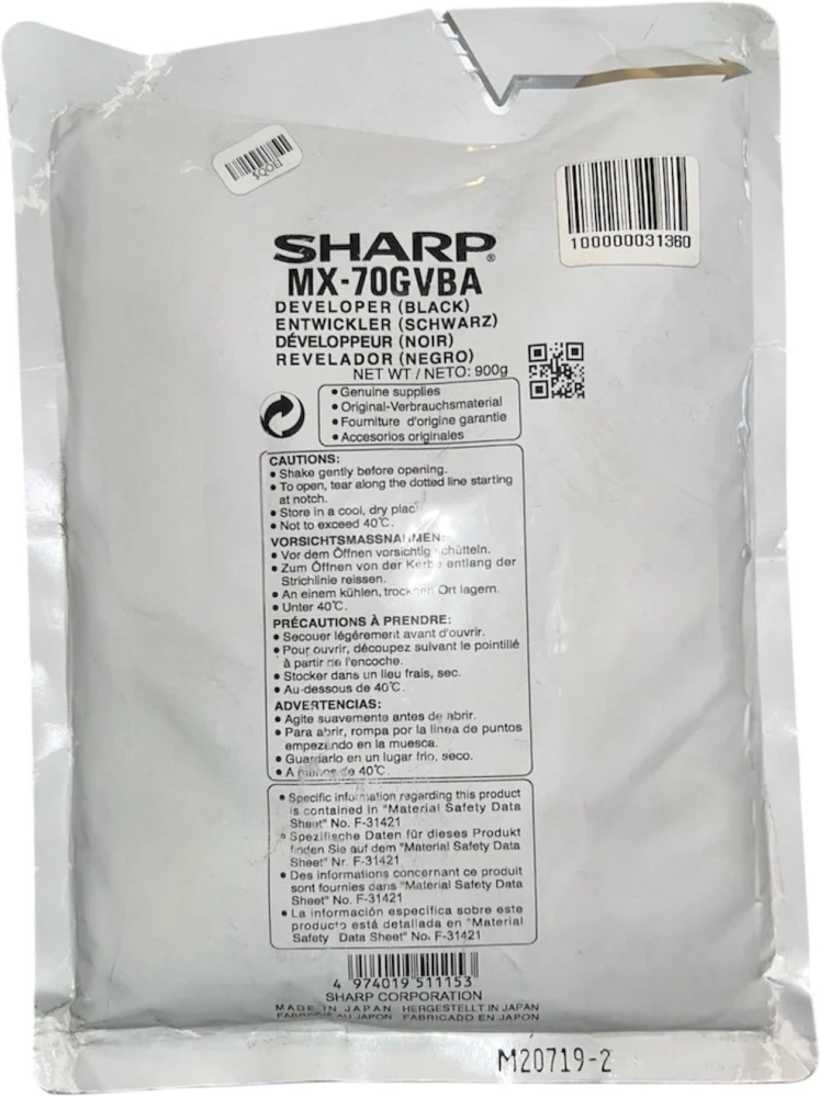 Sharp MX 70GVBA Orjinal Siyah Developer MX 5500  6200  7000